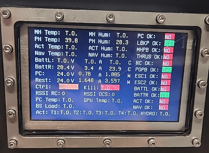 Telemetry display on Main Hull screen